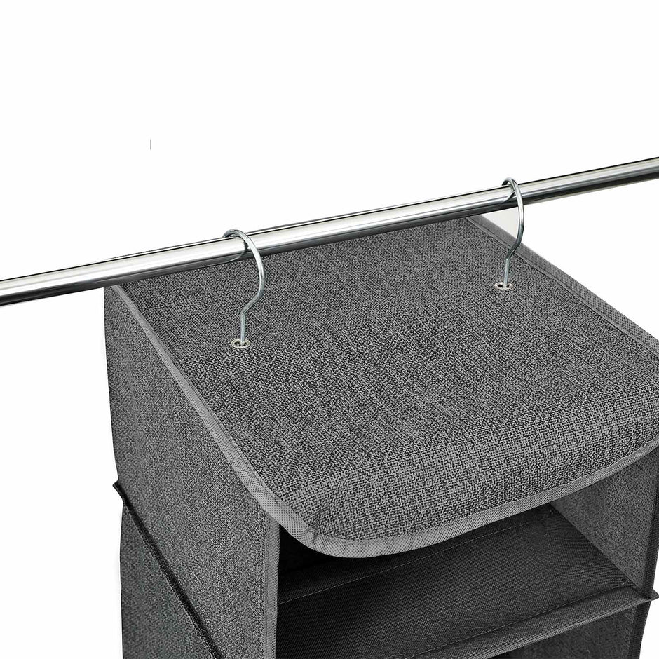 Hanging Storage Shelves – Fabric – Grey – 6-Tier Wardrobe Closet Organizer with Clips
