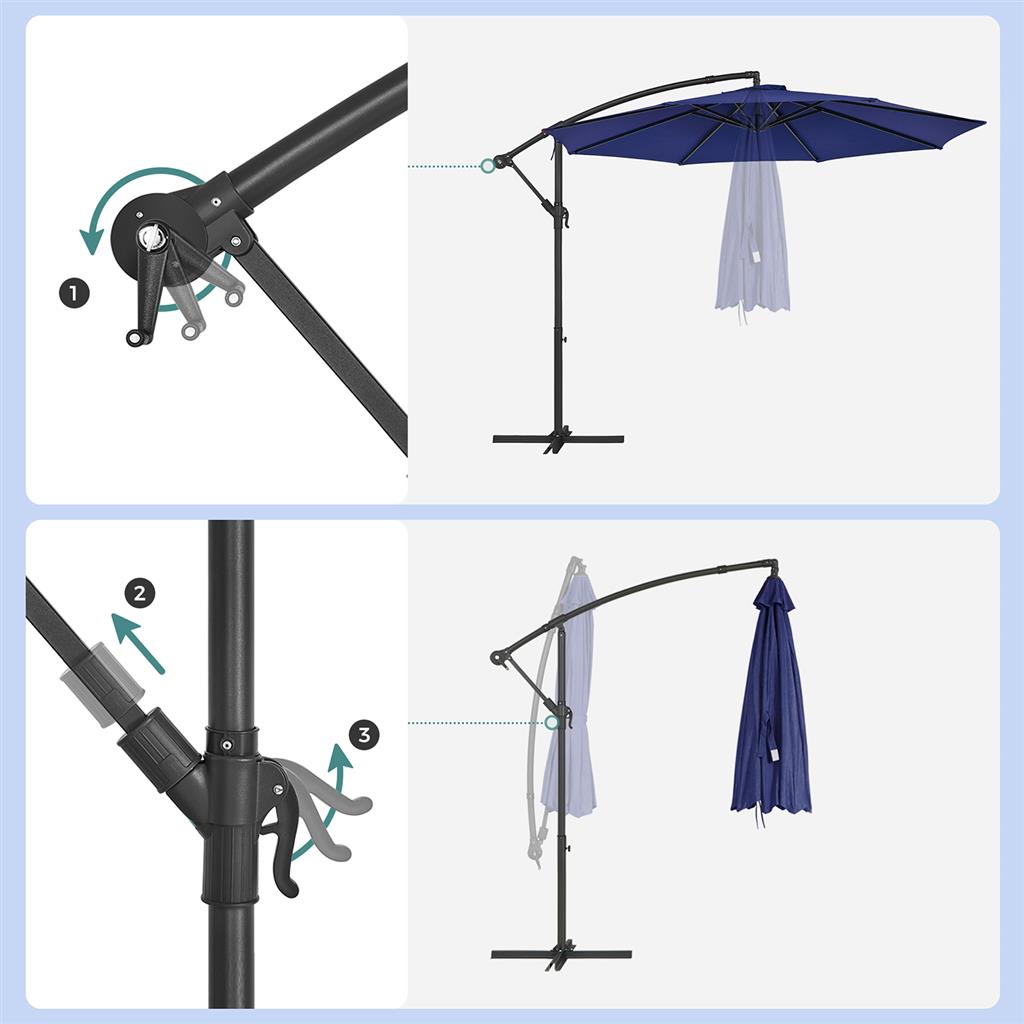 Hanging Umbrella – Fabric – Grey – Crank-Operated with UPF 50+ Sunshade Protection