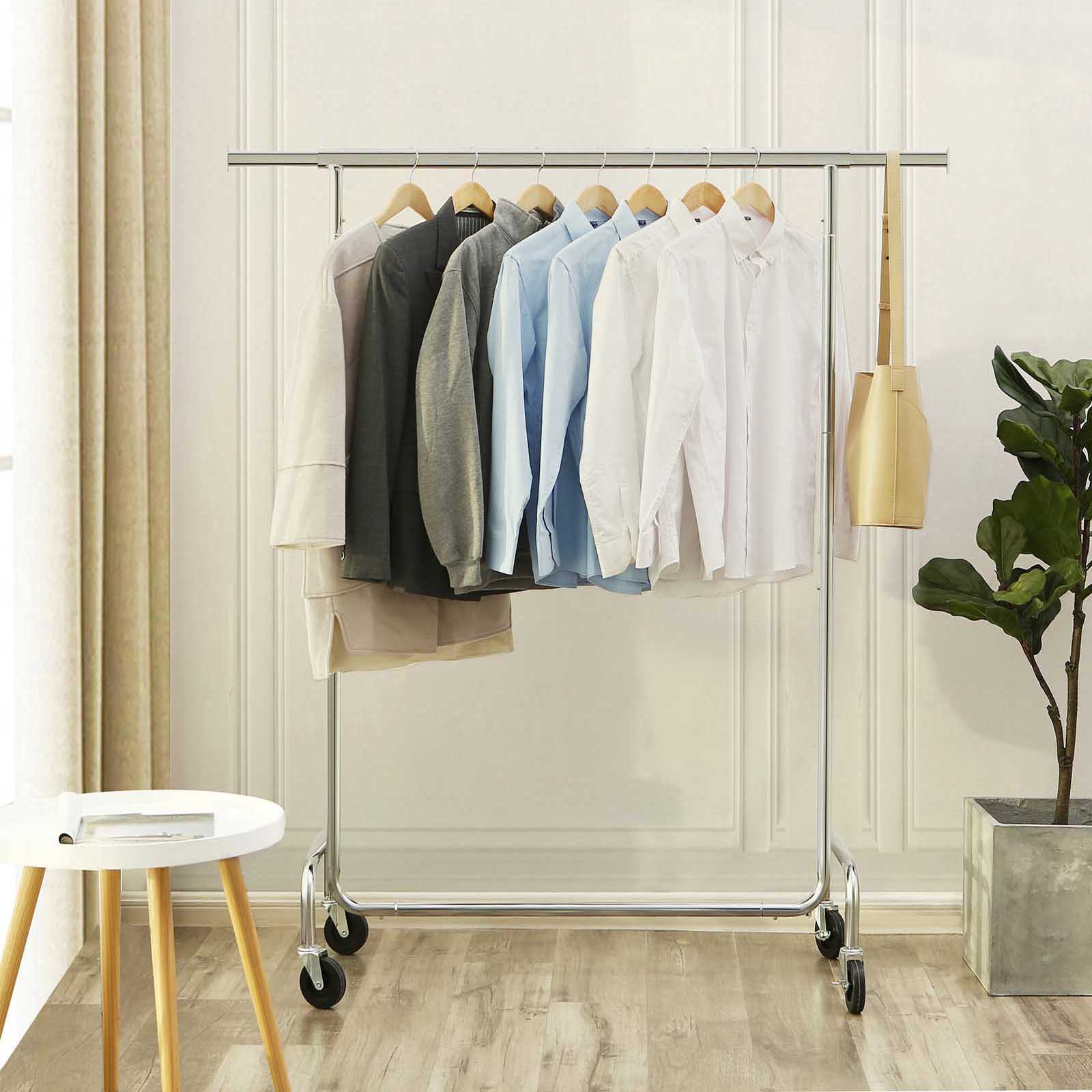 Heavy Duty Garment Rack – Metal – Chrome – Adjustable Length 3.6-4.9 ft, Maximum Capacity 130 Kg