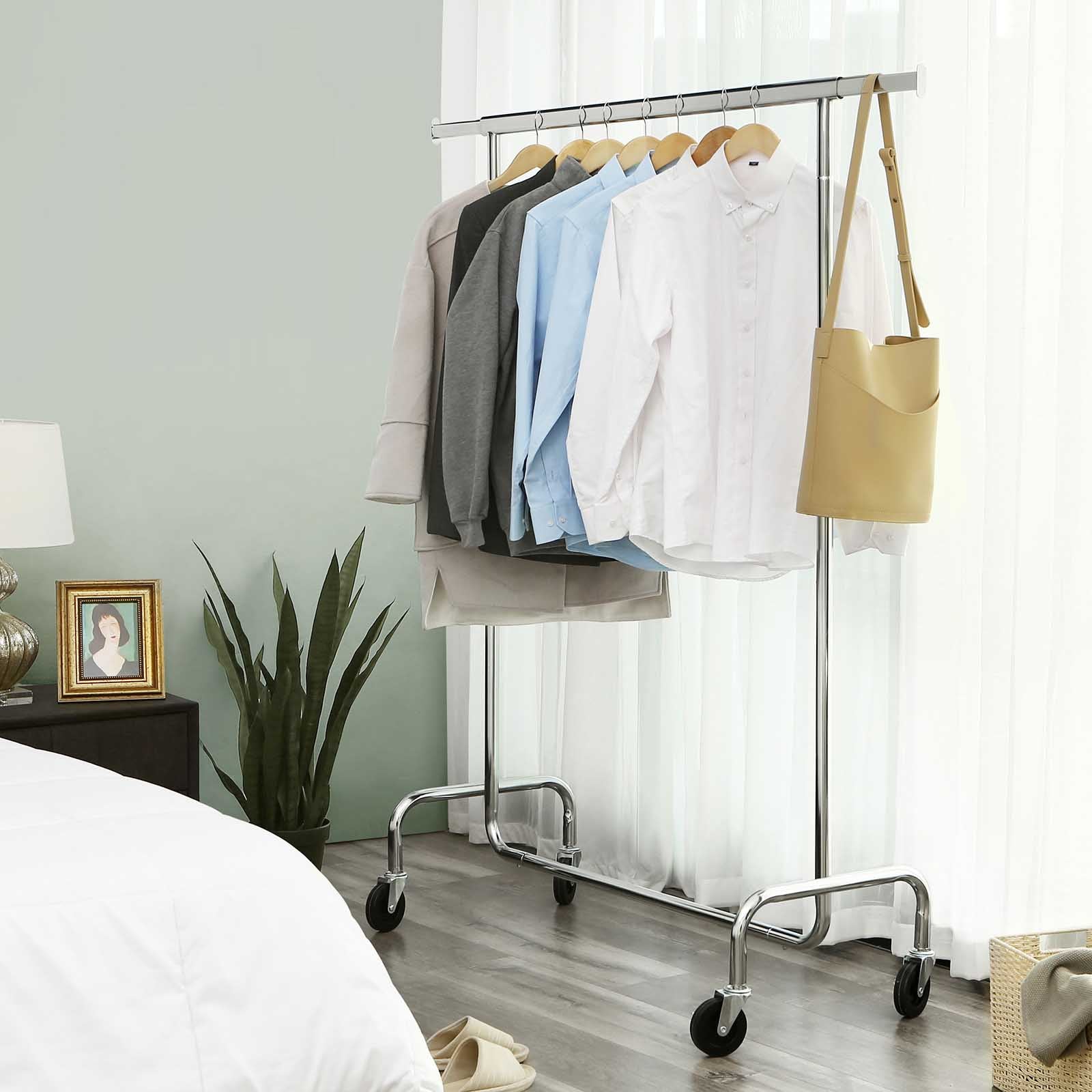 Heavy Duty Garment Rack – Metal – Chrome – Adjustable Length 3.6-4.9 ft, Maximum Capacity 130 Kg