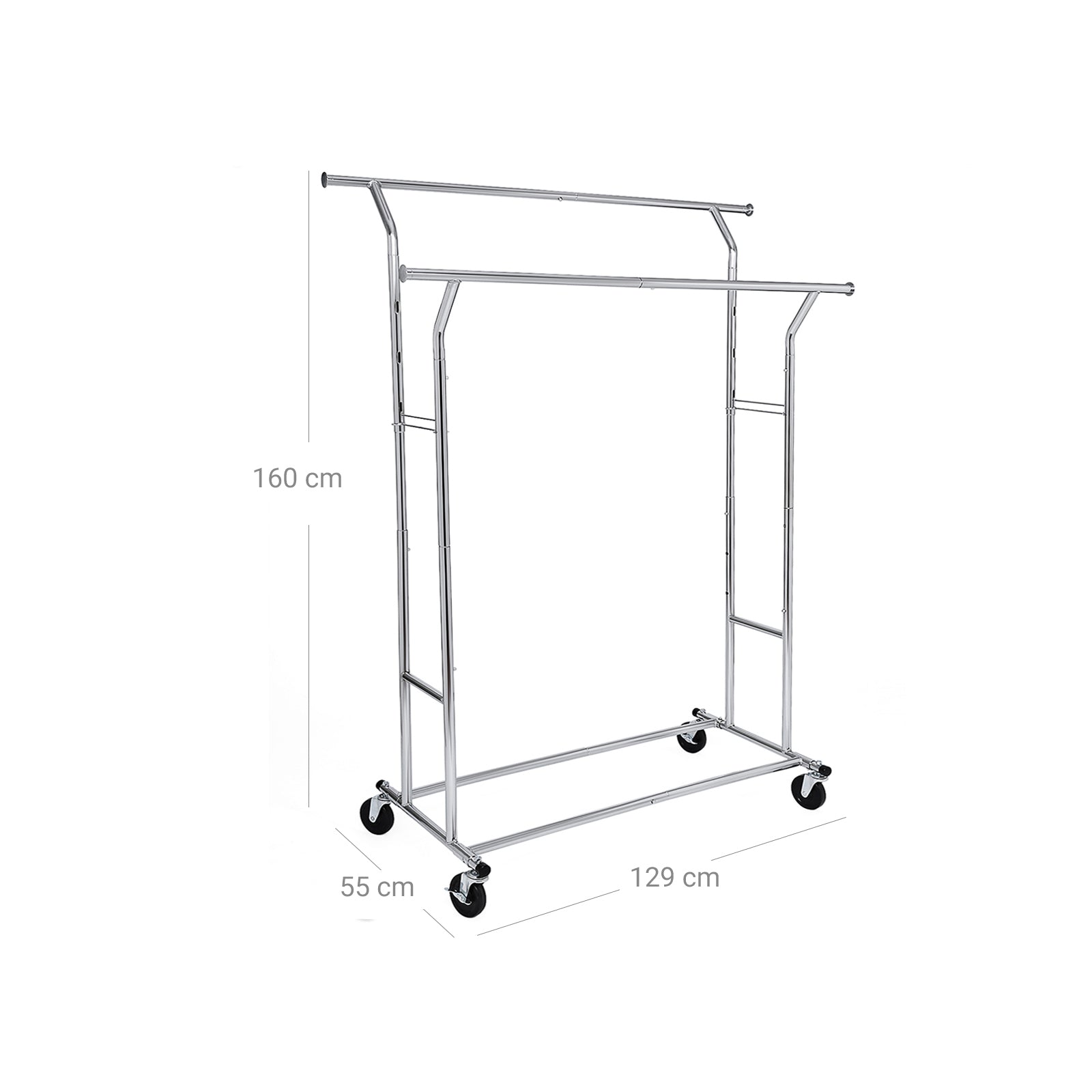 Heavy Duty Garment Rack – Metal – Chrome – Adjustable with Double Hanging Rails, 110 kg Load Capacity