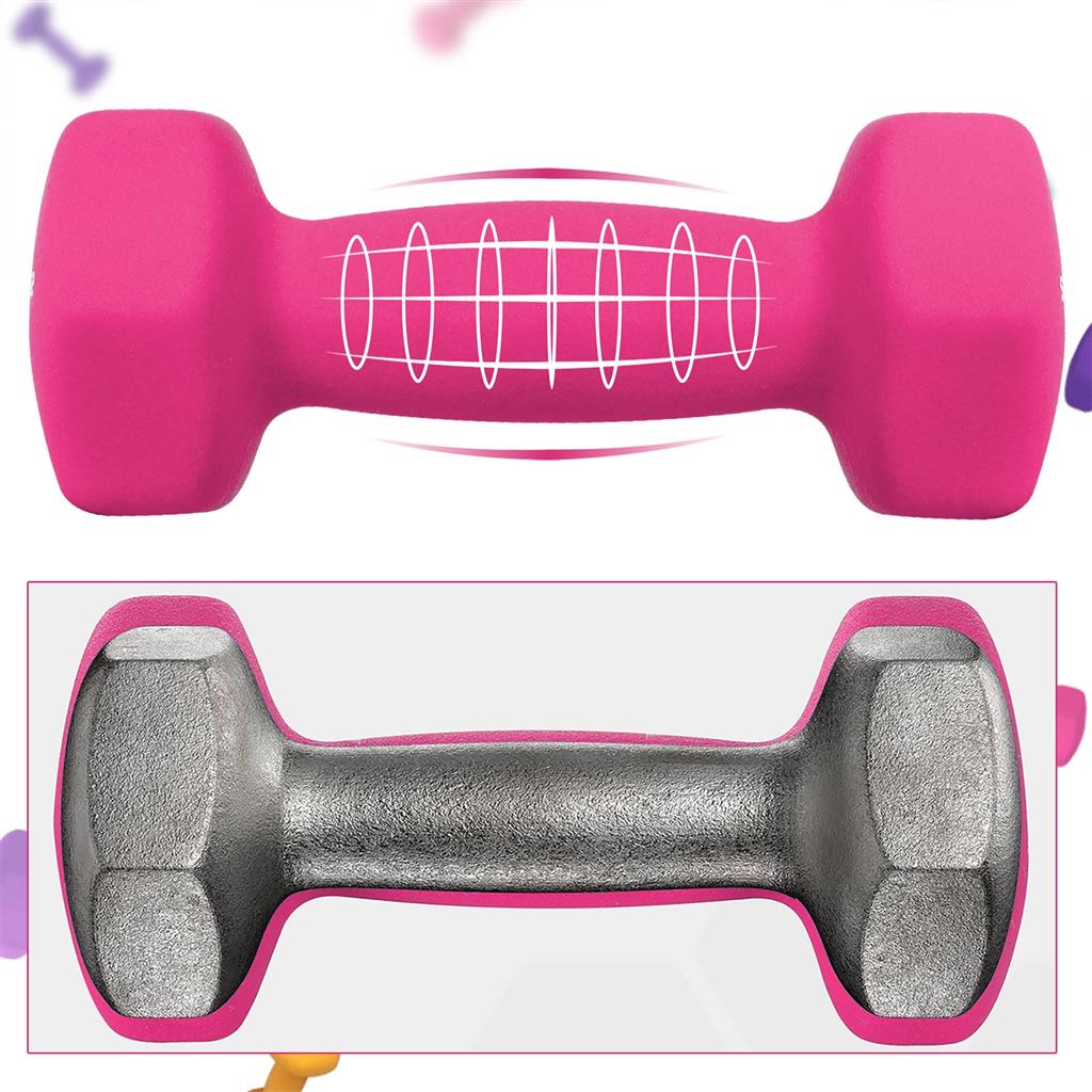 Hex Dumbbells Set – Neoprene – Yellow, Pink, and Purple – Includes Stand, 1 kg to 2 kg