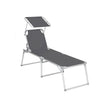 Folding Sun Lounger – Fabric – Grey – Adjustable Reclining Backrest with Sunshade