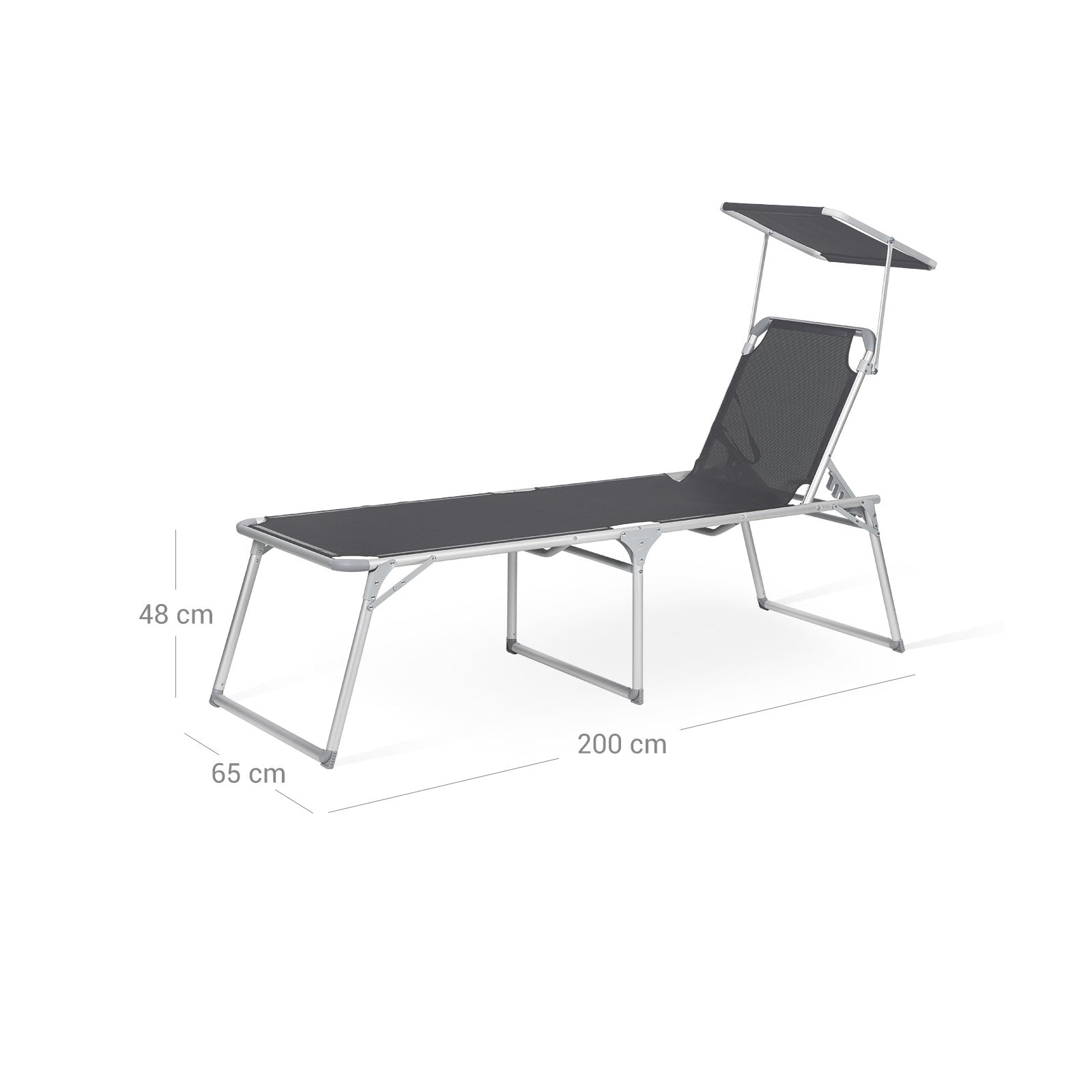 Folding Sun Lounger – Fabric – Grey – Adjustable Reclining Backrest with Sunshade