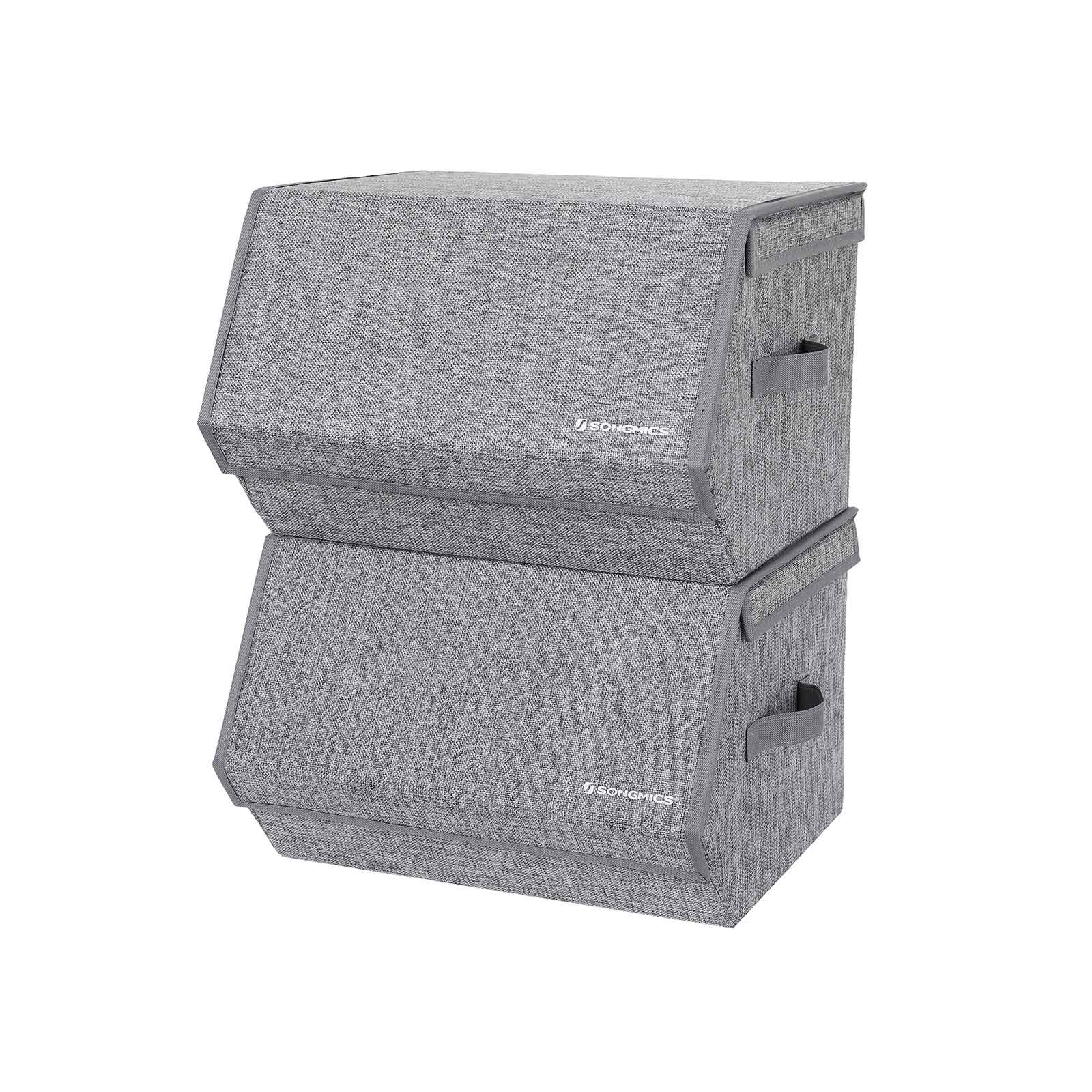 Storage Boxes – Fabric with Metal Frame – Gray – Stackable with Magnetic Hinged Lid and Side Handles