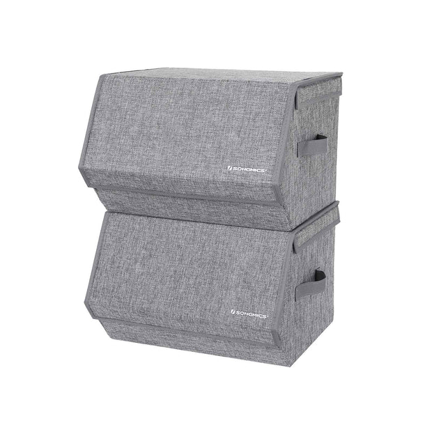 Storage Boxes – Fabric with Metal Frame – Gray – Stackable with Magnetic Hinged Lid and Side Handles