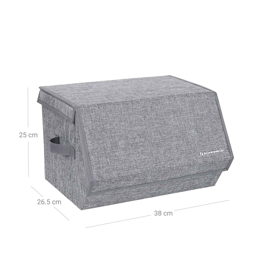 Storage Boxes – Fabric with Metal Frame – Gray – Stackable with Magnetic Hinged Lid and Side Handles