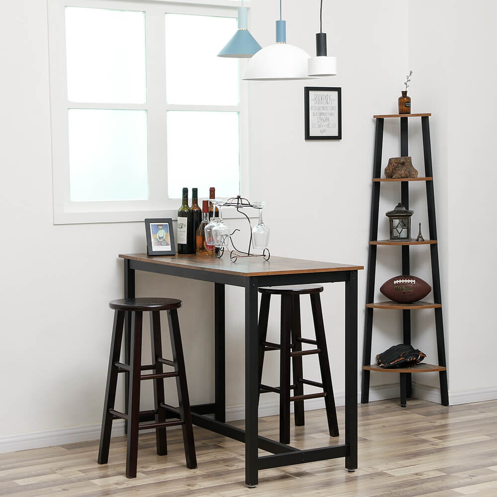 Bar Table – Metal Frame and Wood Look – Brown – Versatile for Cocktails, Dining, and Living Spaces