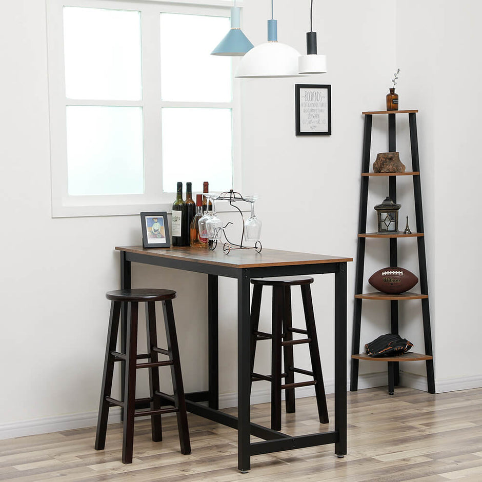 Bar Table – Metal Frame and Wood Look – Brown – Versatile for Cocktails, Dining, and Living Spaces