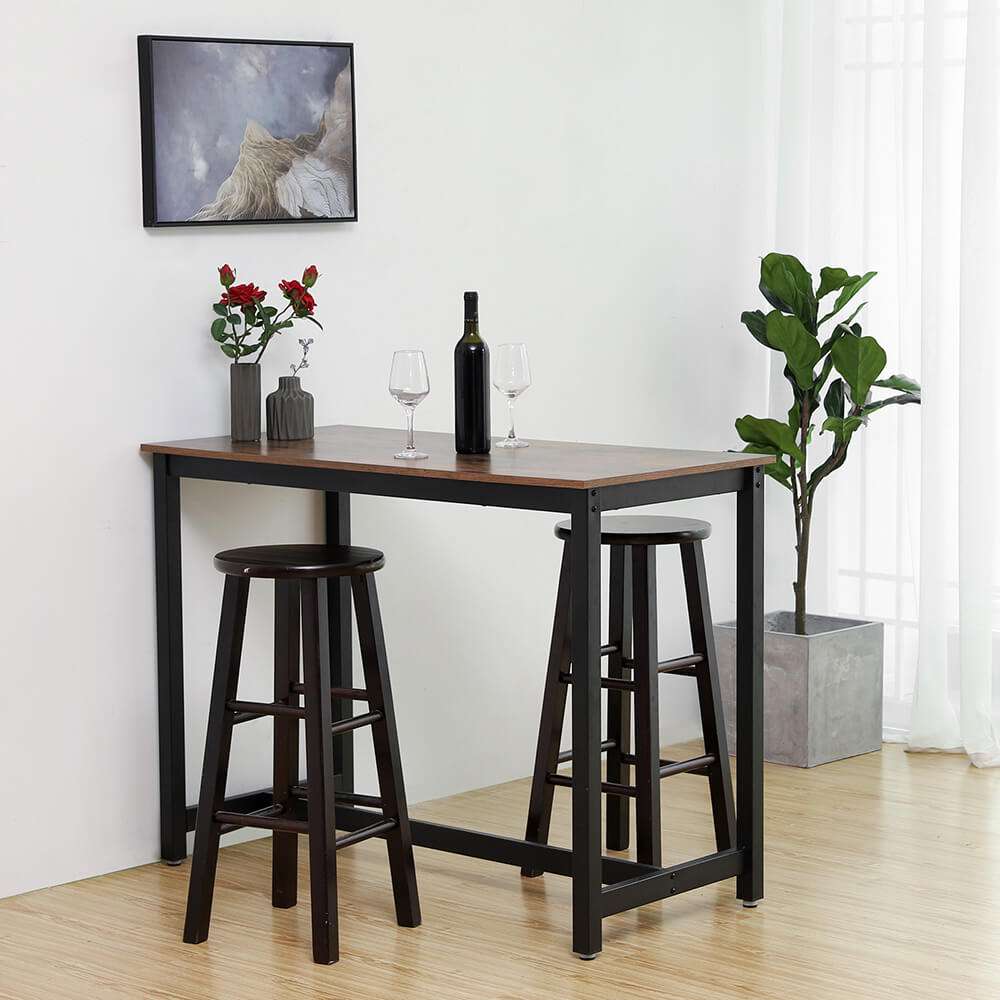 Bar Table – Metal Frame and Wood Look – Brown – Versatile for Cocktails, Dining, and Living Spaces