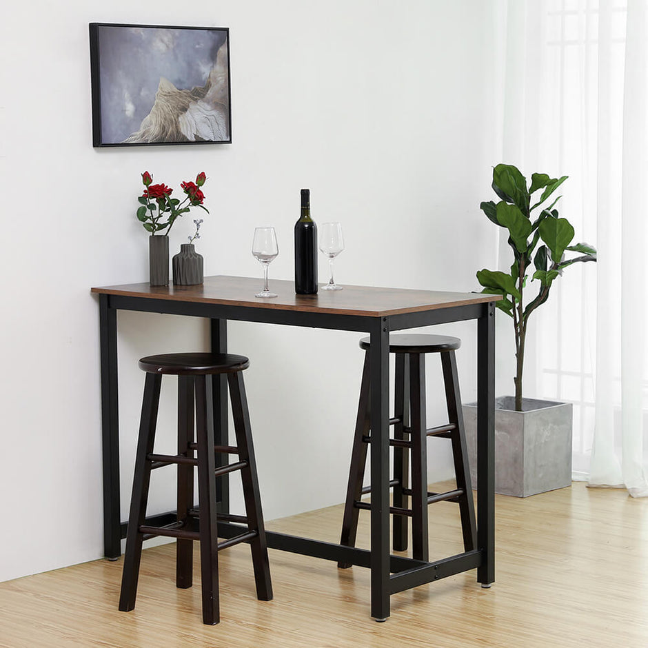 Bar Table – Metal Frame and Wood Look – Brown – Versatile for Cocktails, Dining, and Living Spaces