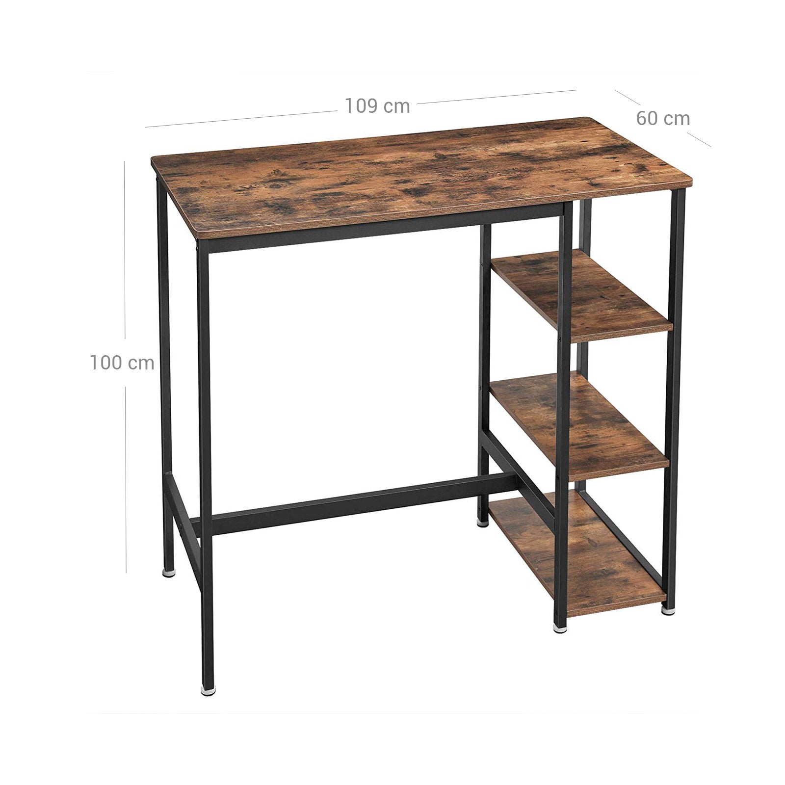 Industrial Bar Table – Iron – Rustic Brown – Stable Structure with 3 Shelves