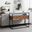 Industrial Console Table – Tempered Glass – Rustic – 2 Drawers with Stable Iron Frame