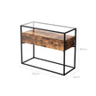 Industrial Console Table – Tempered Glass – Rustic – 2 Drawers with Stable Iron Frame