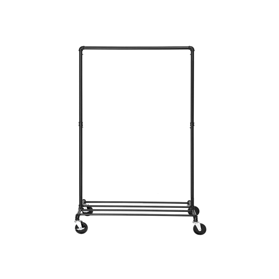 Heavy Duty Metal Clothes Rack – Black – Mobile Design with Shelf – Holds 90 kg