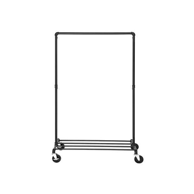 Heavy Duty Metal Clothes Rack – Black – Mobile Design with Shelf – Holds 90 kg