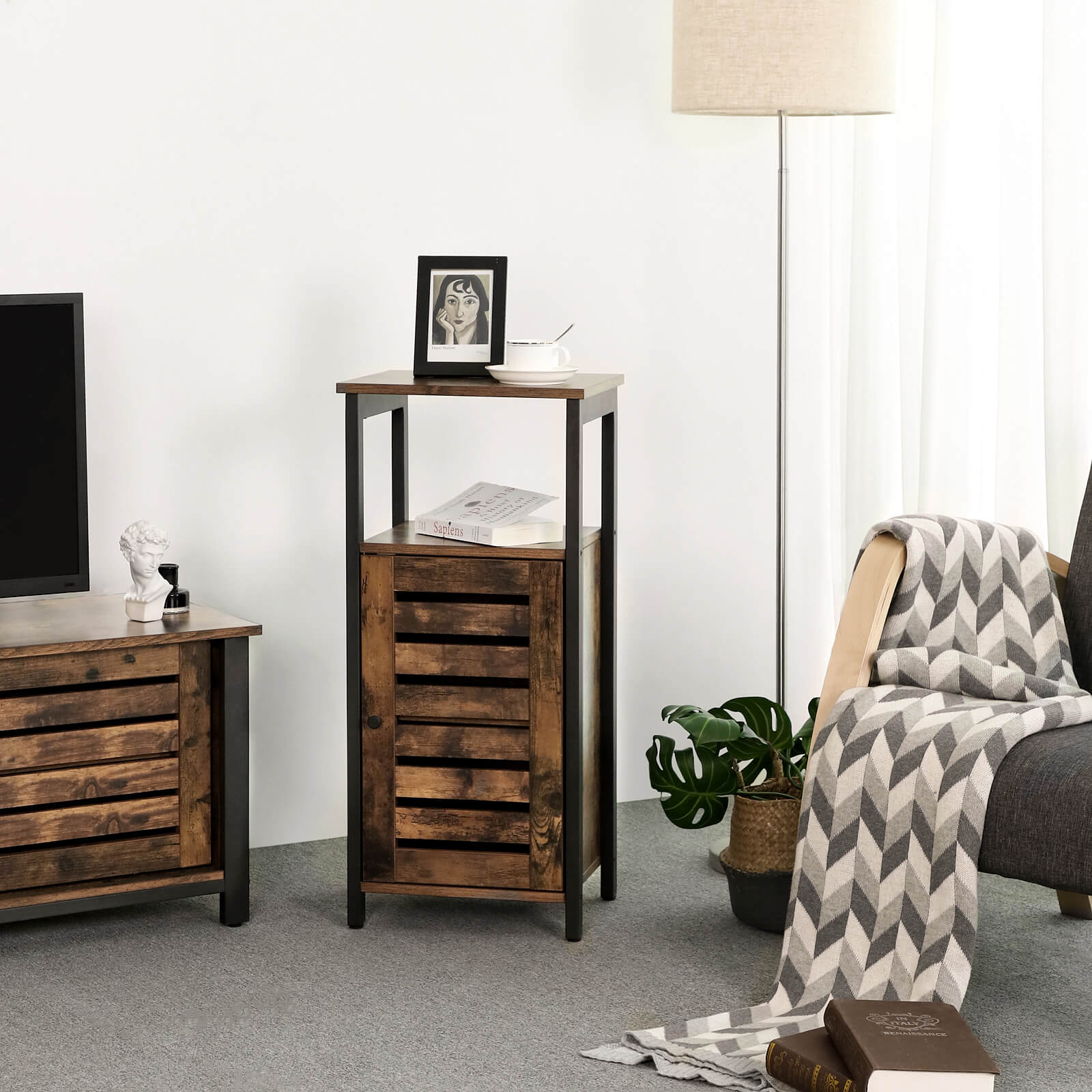 Industrial Floor Standing Cabinet – Wood – Rustic Brown – Versatile Storage Solution with Shelf
