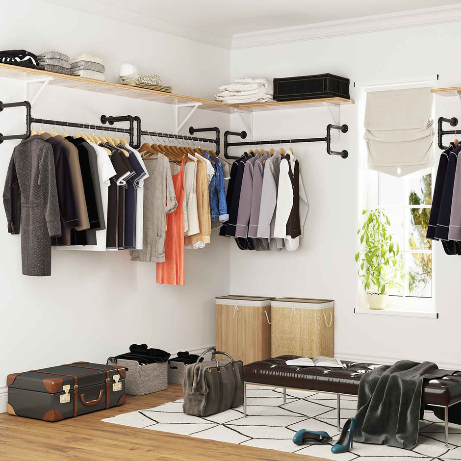 Wall-Mounted Clothes Rack – Metal – Black – Industrial Pipe Design, Space-Saving, Holds up to 60 kg
