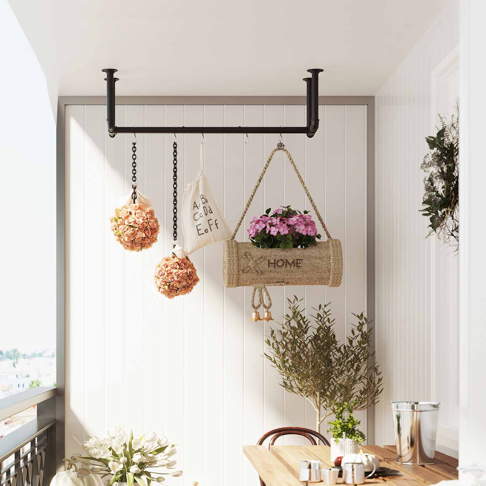 Wall-Mounted Clothes Rack – Metal – Black – Industrial Pipe Design, Space-Saving, Holds up to 60 kg