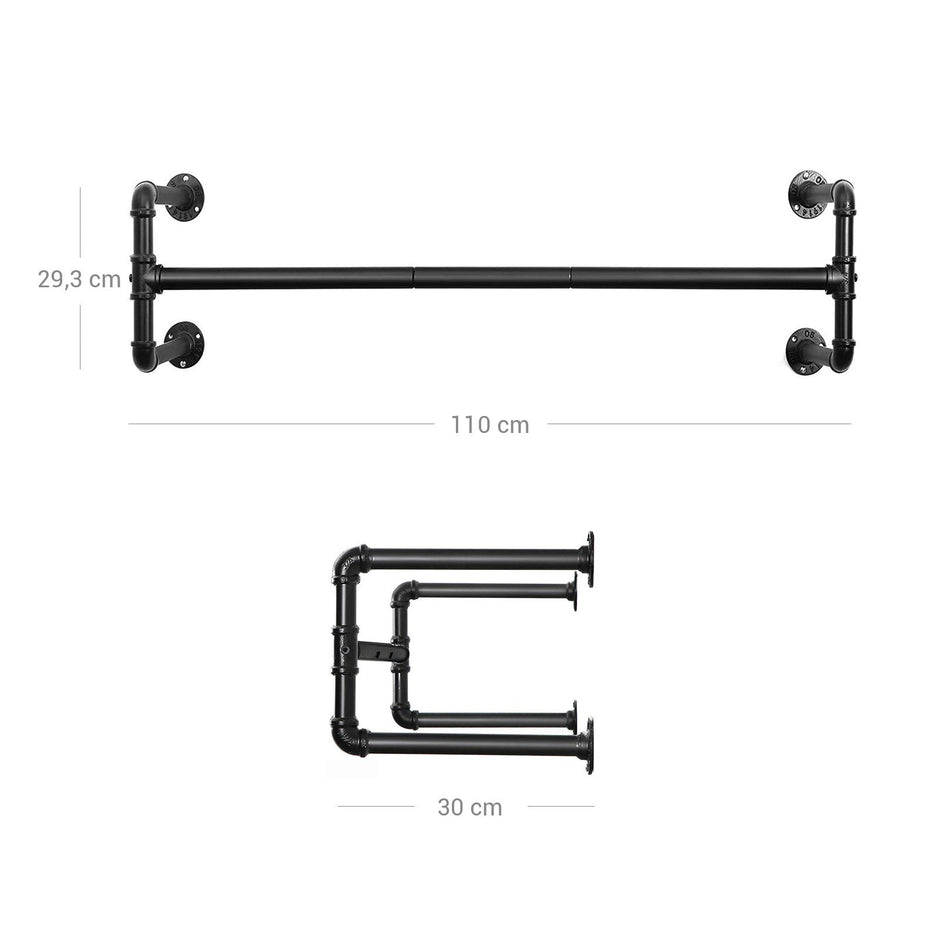 Wall-Mounted Clothes Rack – Metal – Black – Industrial Pipe Design, Space-Saving, Holds up to 60 kg