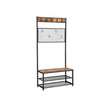 Industrial Shoe Rack Bench – Metal and Wood – Rustic Brown – With Grid Memo Board and 9 Hooks