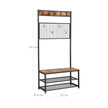 Industrial Shoe Rack Bench – Metal and Wood – Rustic Brown – With Grid Memo Board and 9 Hooks
