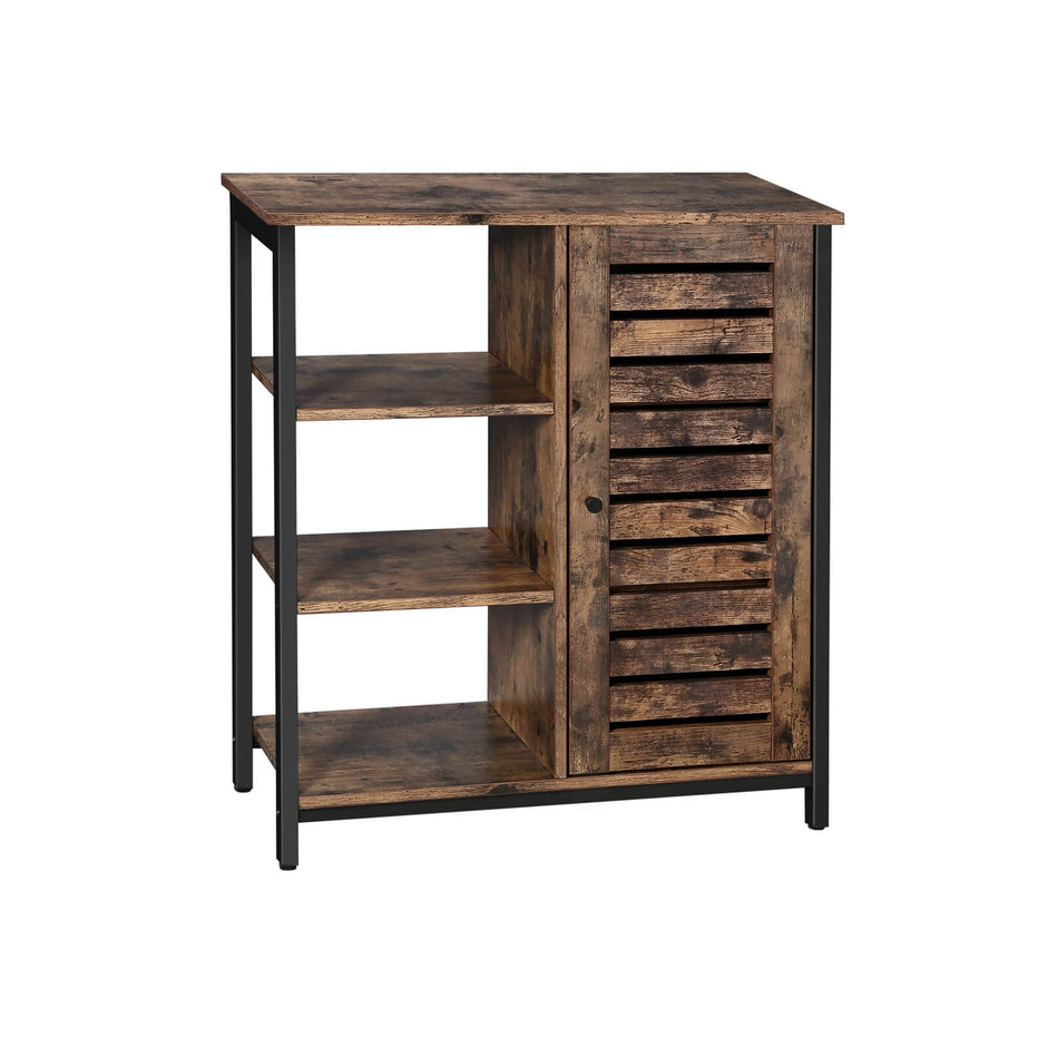 Industrial Storage Cabinet – Wood – Rustic Brown – Floor Standing with 3 Shelves and Cupboard