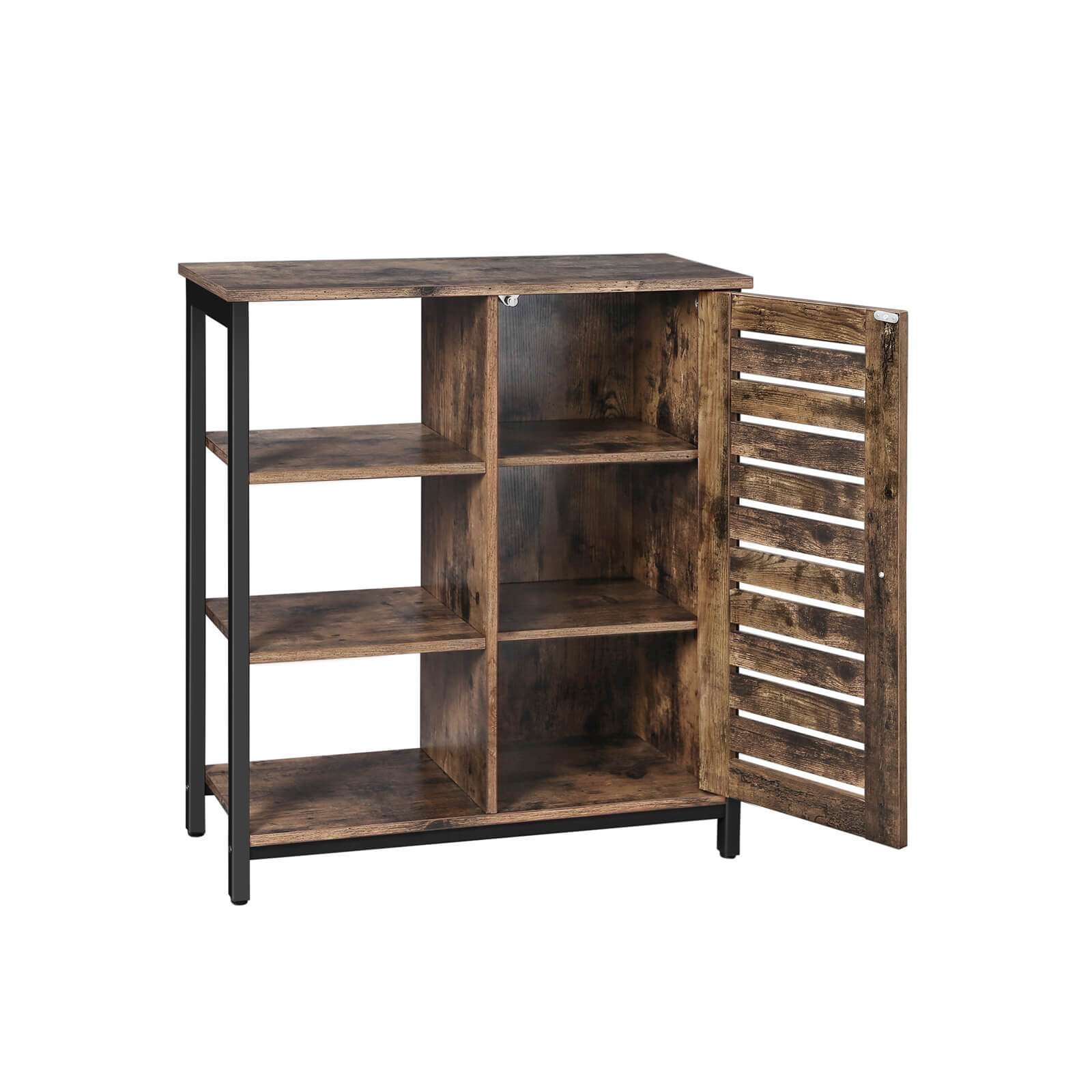 Industrial Storage Cabinet – Wood – Rustic Brown – Floor Standing with 3 Shelves and Cupboard