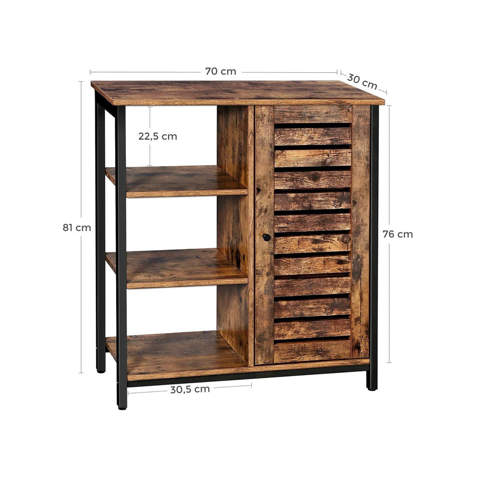 Industrial Storage Cabinet – Wood – Rustic Brown – Floor Standing with 3 Shelves and Cupboard