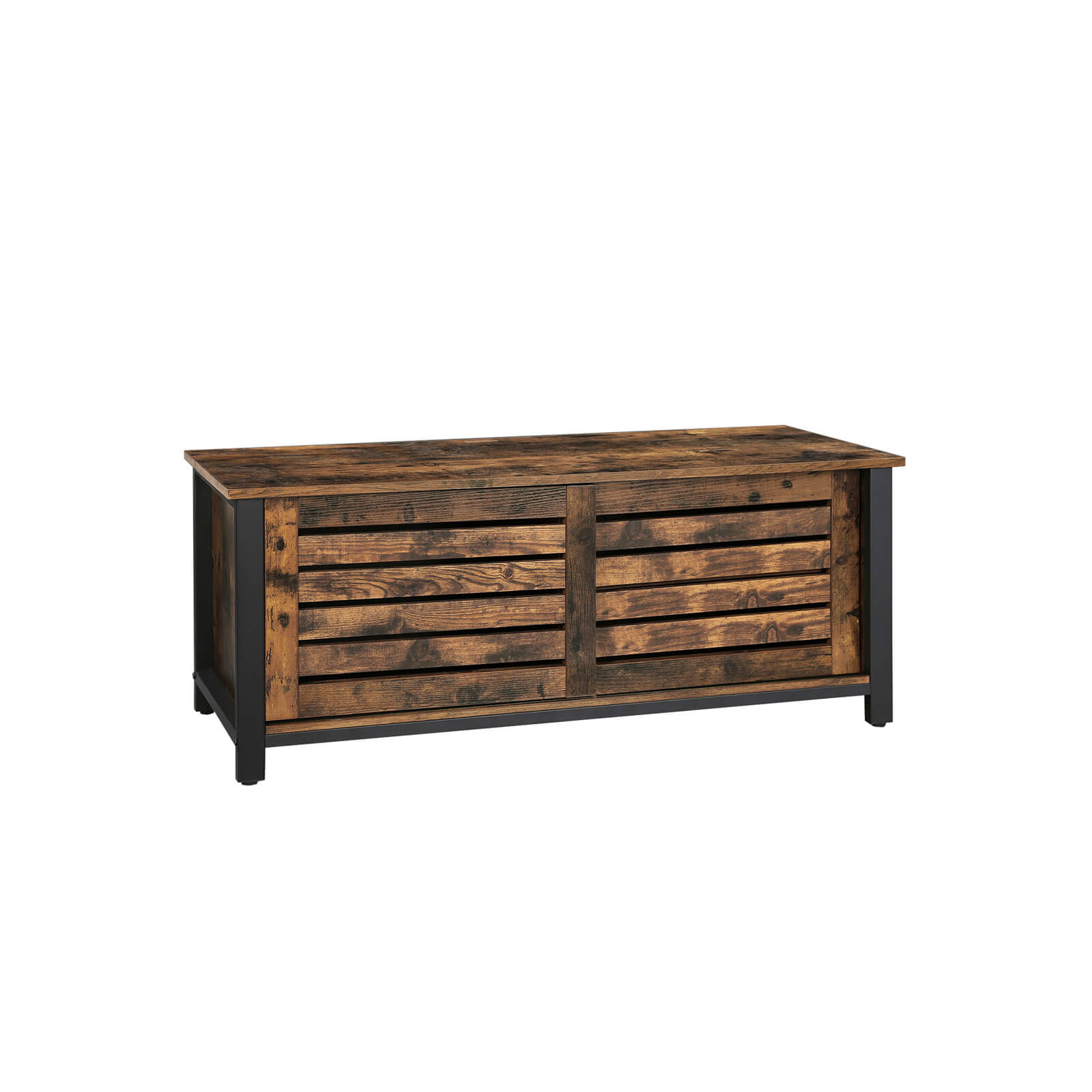 Industrial TV Media Stand – Iron – Rustic Brown – Sliding Doors and 2 Shelves