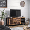 Industrial TV Media Stand – Iron – Rustic Brown – Sliding Doors and 2 Shelves