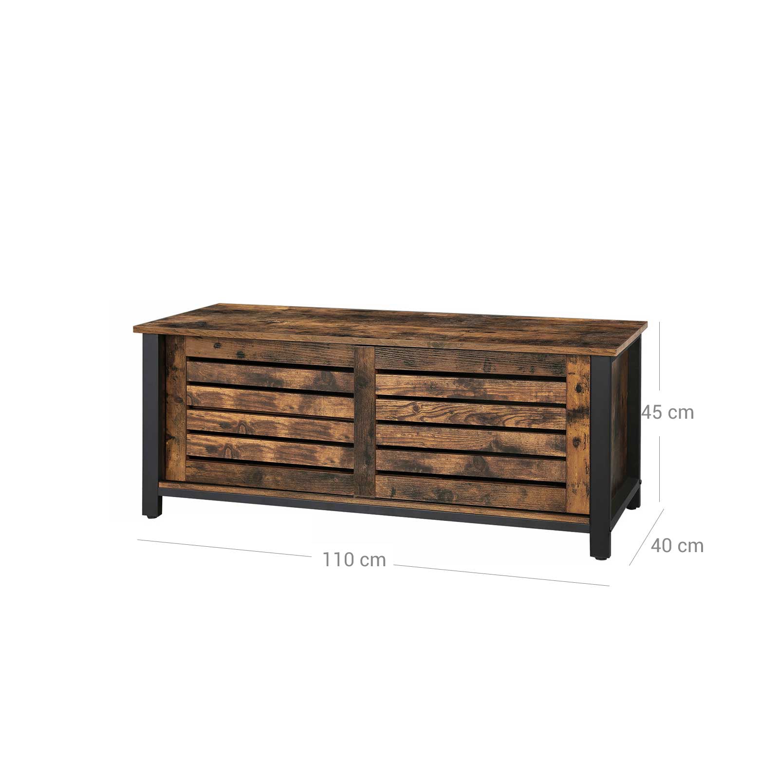 Industrial TV Media Stand – Iron – Rustic Brown – Sliding Doors and 2 Shelves