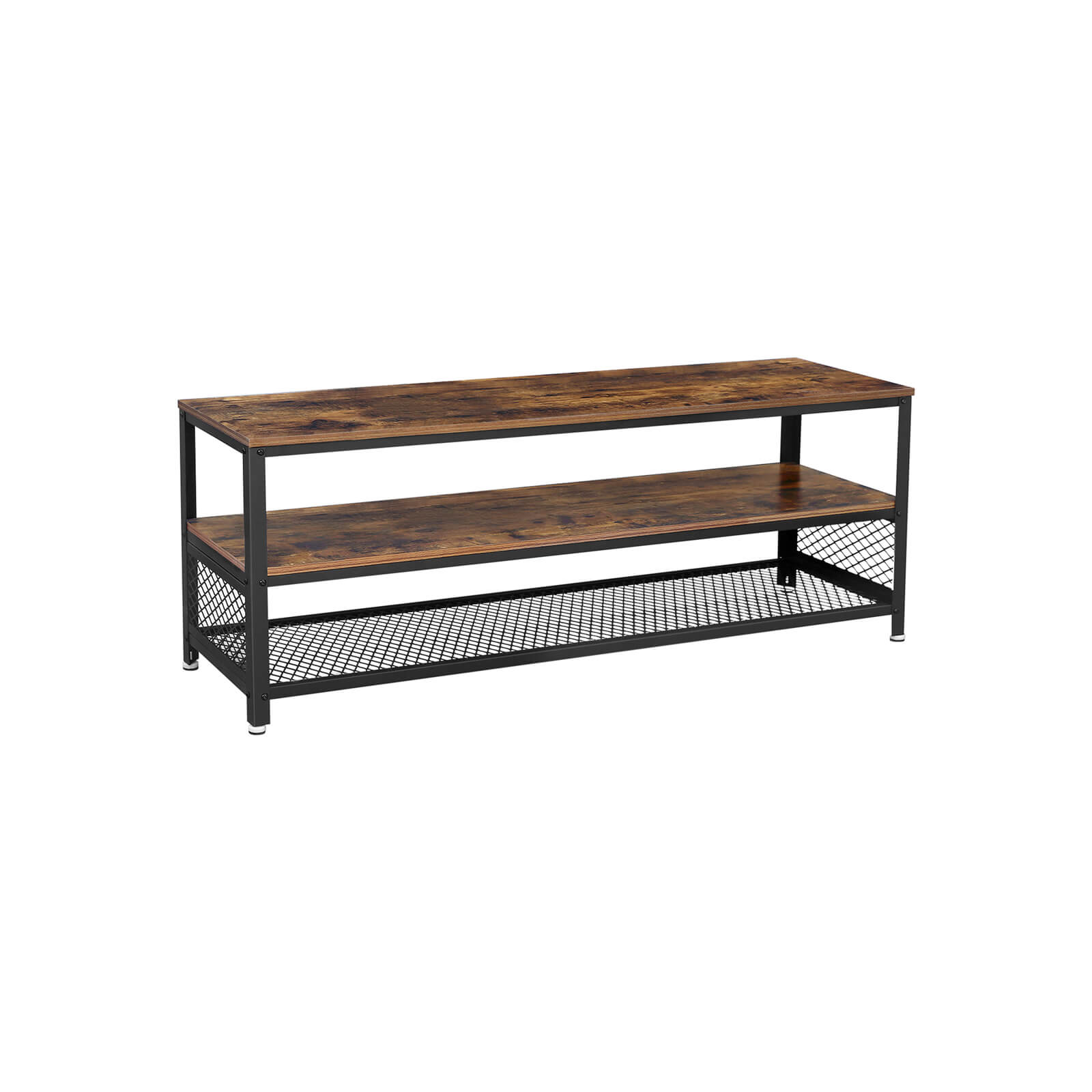 Industrial TV Stand – Wood Grain – Rustic Brown – Lengthened Design with Metal Frame