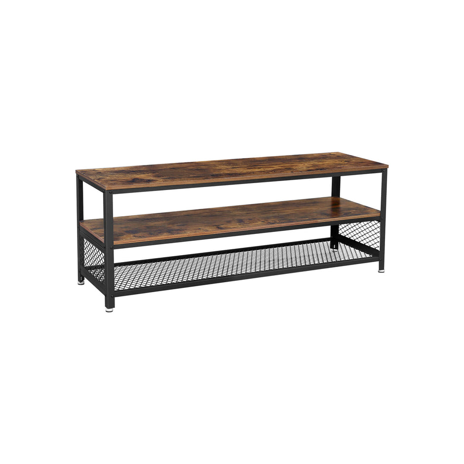 Industrial TV Stand – Wood Grain – Rustic Brown – Lengthened Design with Metal Frame