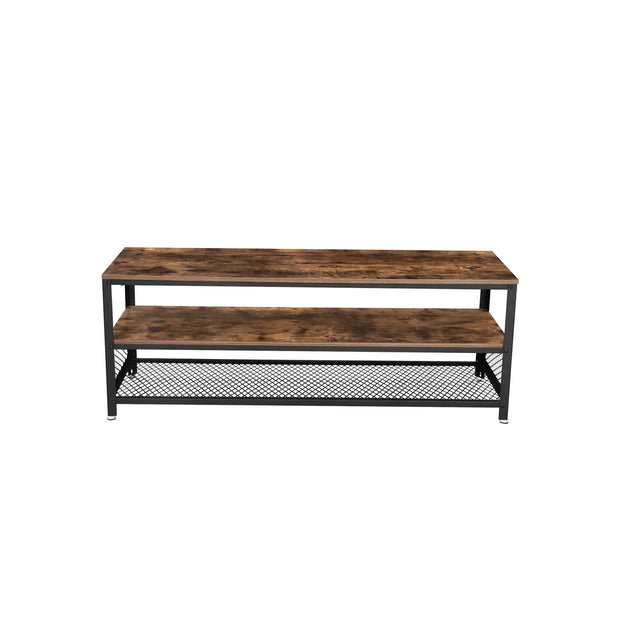 Industrial TV Stand – Wood Grain – Rustic Brown – Lengthened Design with Metal Frame