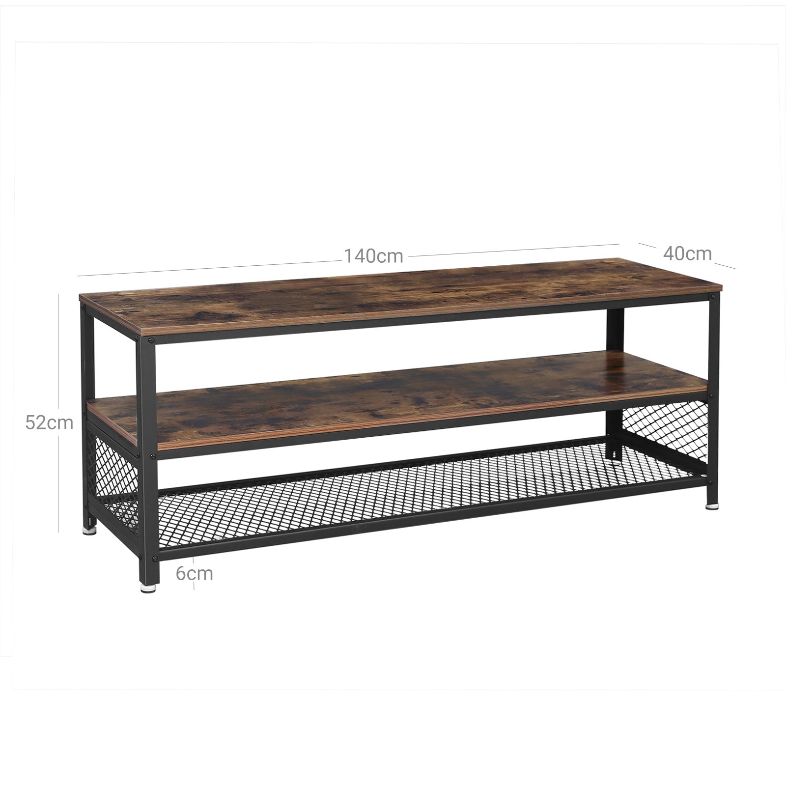 Industrial TV Stand – Wood Grain – Rustic Brown – Lengthened Design with Metal Frame