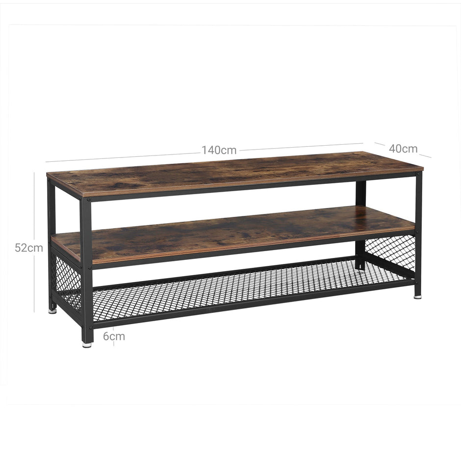 Industrial TV Stand – Wood Grain – Rustic Brown – Lengthened Design with Metal Frame