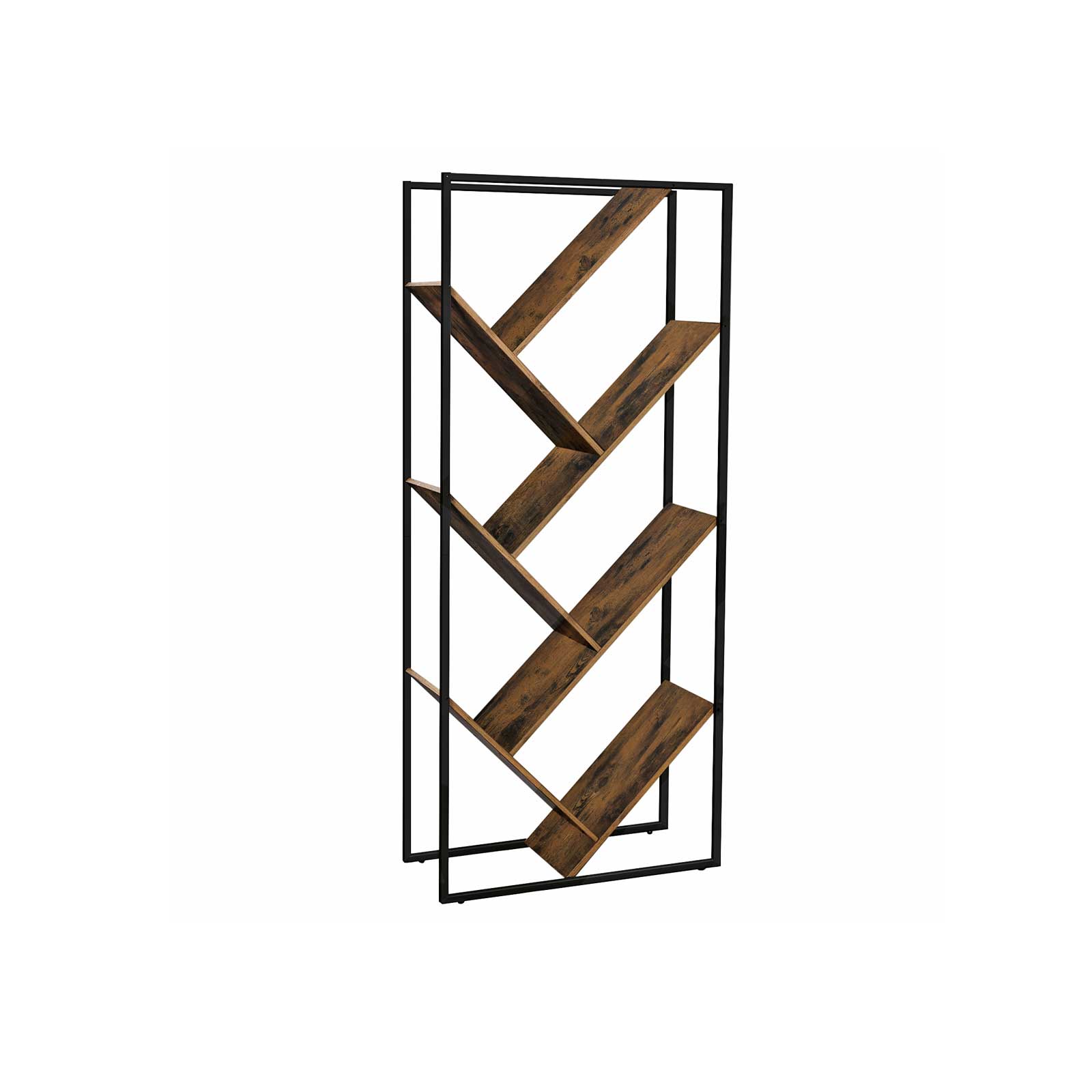 Tree-Shaped Bookcase – Steel – Rustic Brown – Floor Standing, Easy Assembly