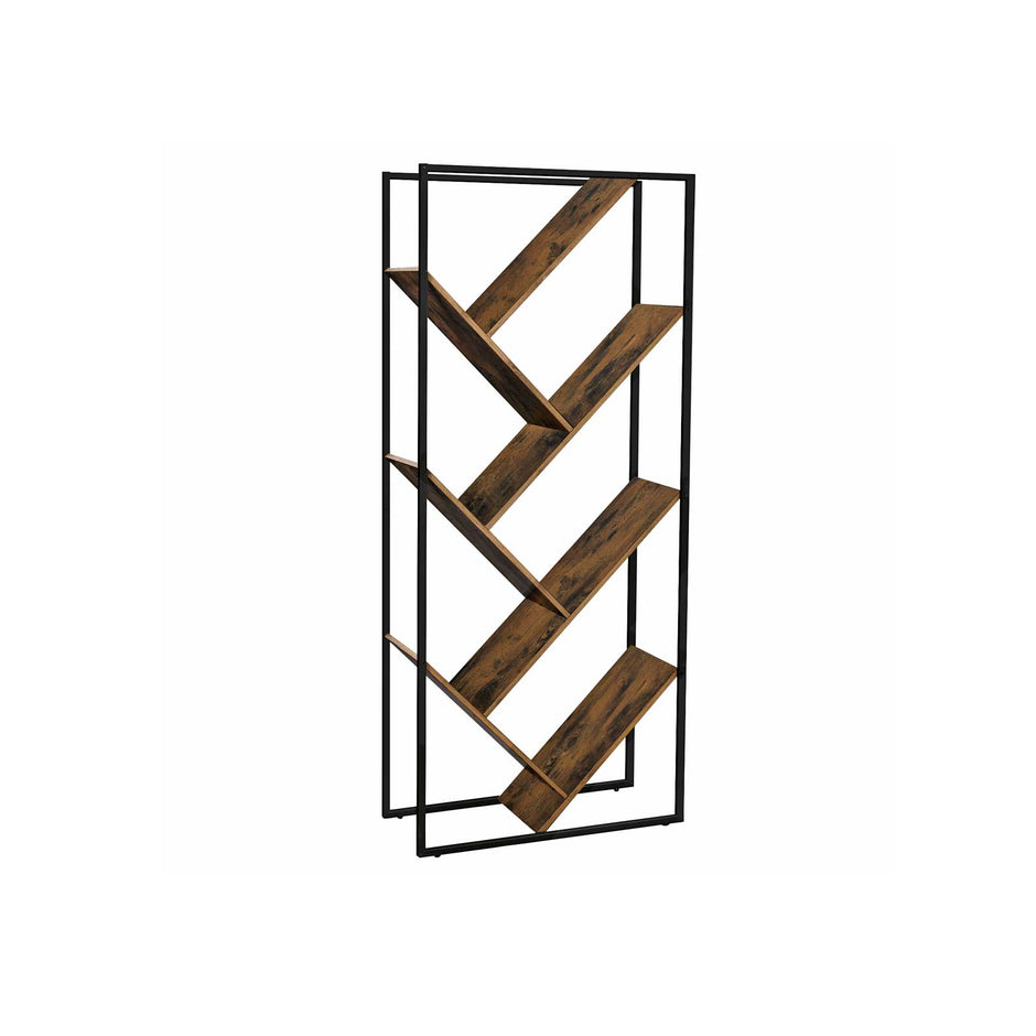 Tree-Shaped Bookcase – Steel – Rustic Brown – Floor Standing, Easy Assembly