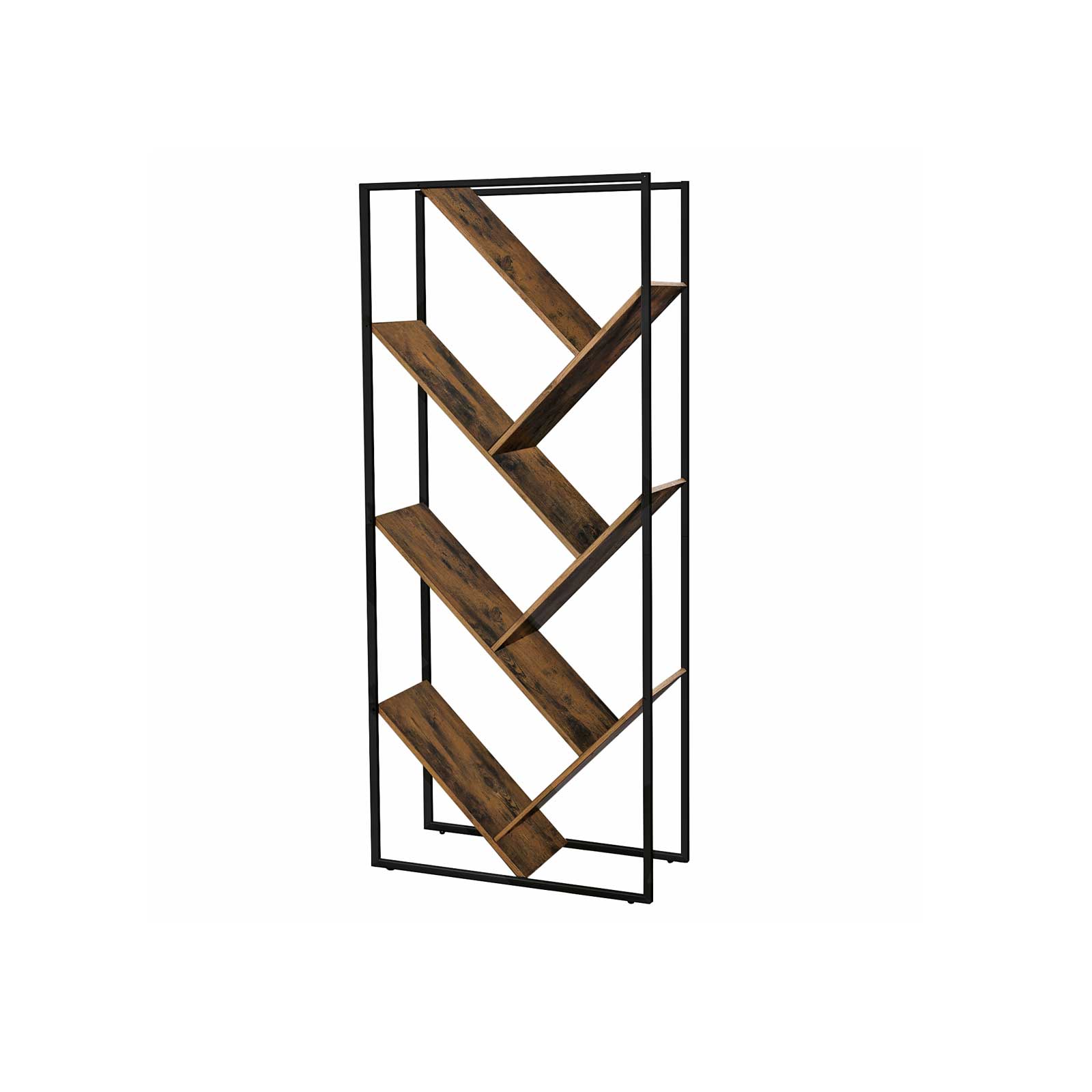 Tree-Shaped Bookcase – Steel – Rustic Brown – Floor Standing, Easy Assembly