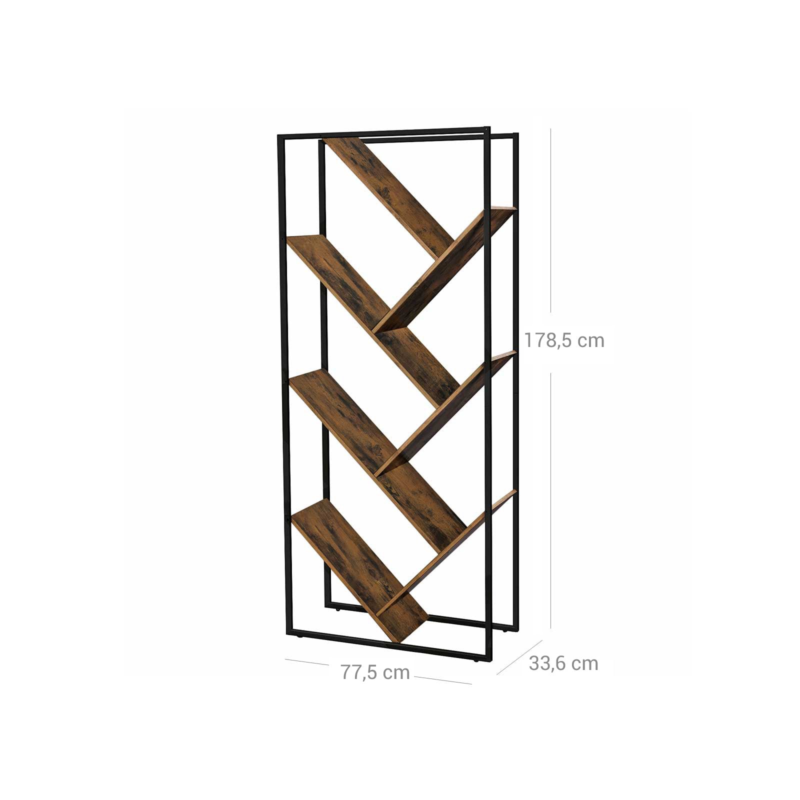 Tree-Shaped Bookcase – Steel – Rustic Brown – Floor Standing, Easy Assembly