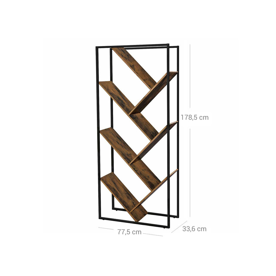 Tree-Shaped Bookcase – Steel – Rustic Brown – Floor Standing, Easy Assembly