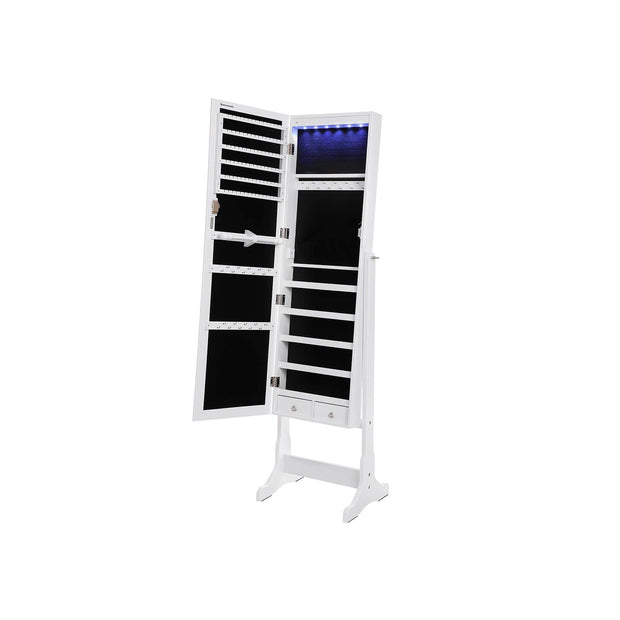 Jewellery Cabinet – Wood – White – LED Lighting with Lock and Storage Drawers