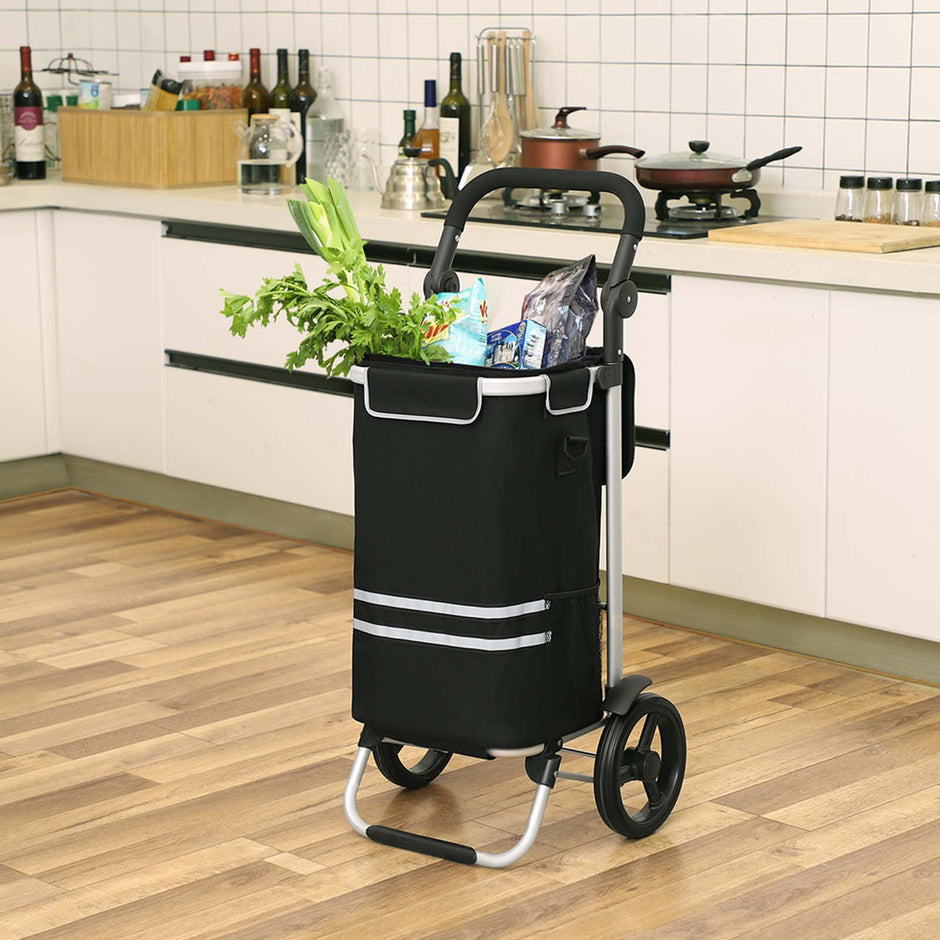 Shopping Trolley – Solid Material – Black – Insulated Cooling Bag, Large Capacity 35L, Foldable Design