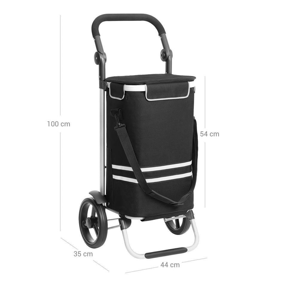 Shopping Trolley – Solid Material – Black – Insulated Cooling Bag, Large Capacity 35L, Foldable Design