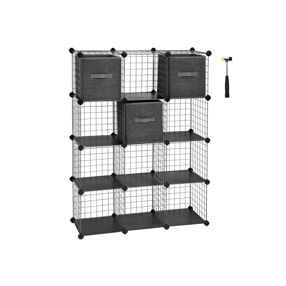 Interlocking Shelving Unit – Wire – Speckled Finish – Includes 3 Fabric Boxes