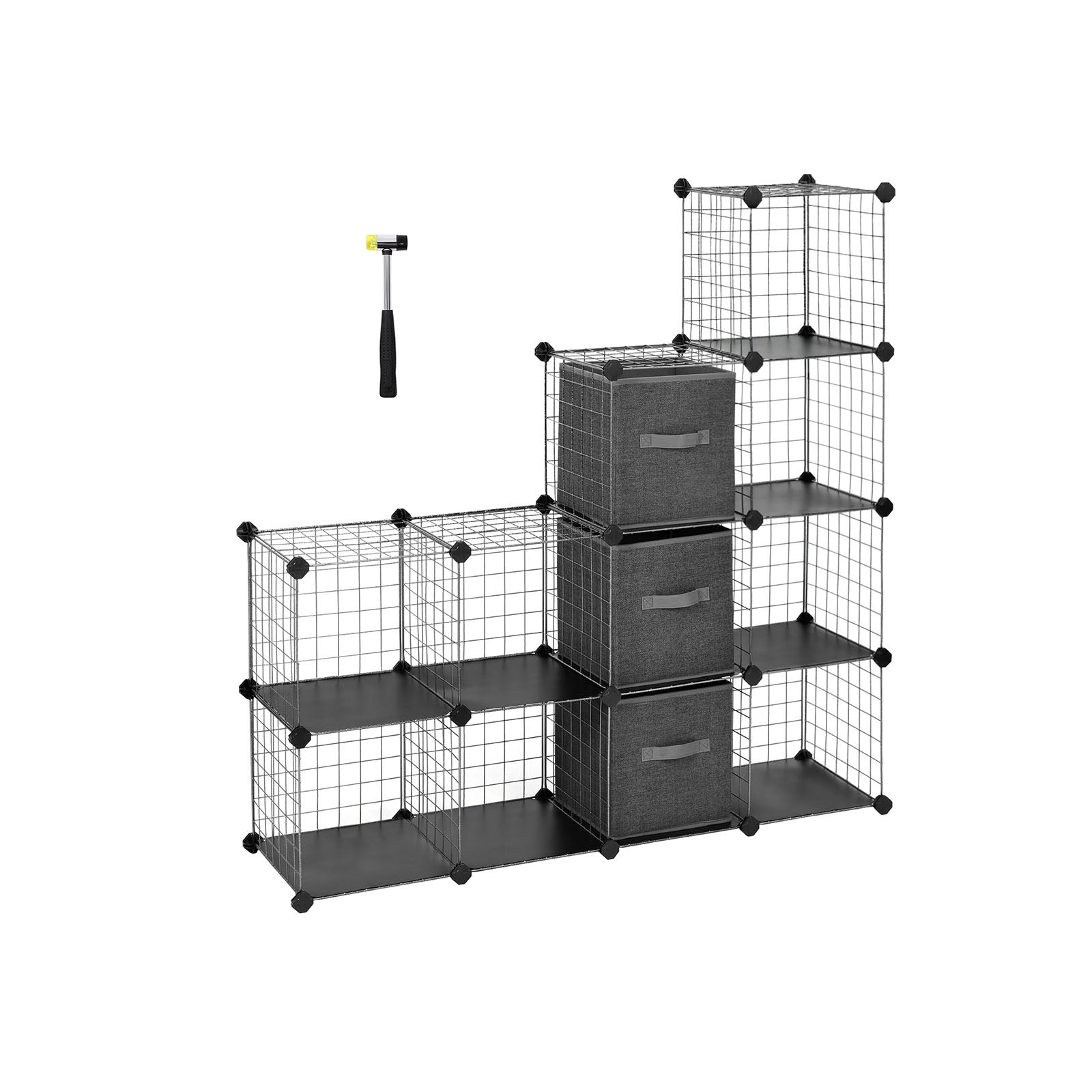 Interlocking Shelving Unit – Wire – Speckled Finish – Includes 3 Fabric Boxes