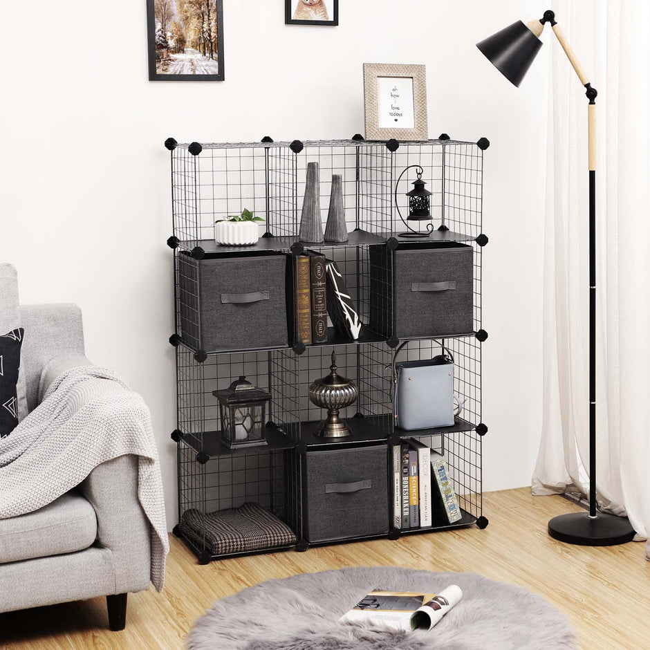 Interlocking Shelving Unit – Wire – Speckled Finish – Includes 3 Fabric Boxes