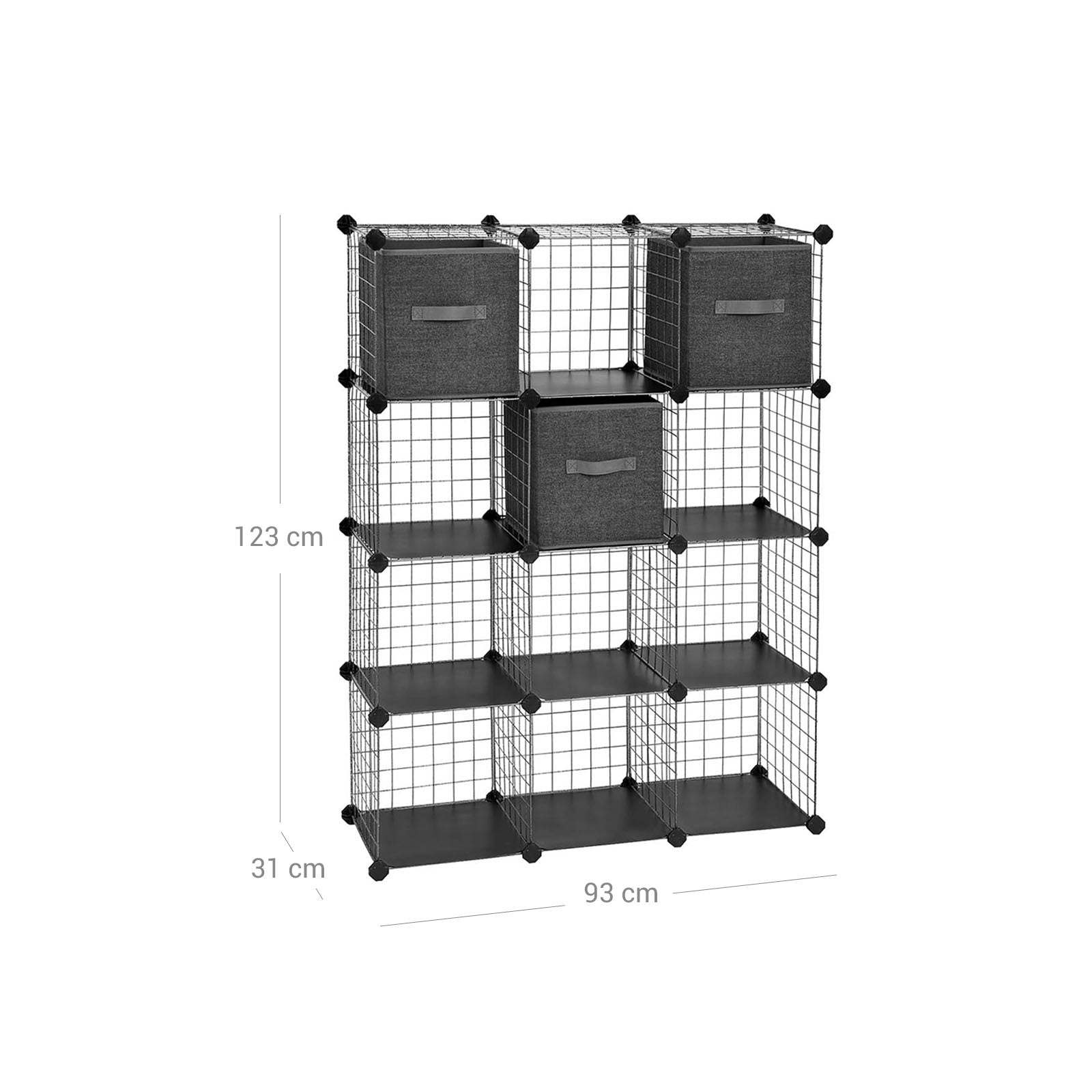Interlocking Shelving Unit – Wire – Speckled Finish – Includes 3 Fabric Boxes