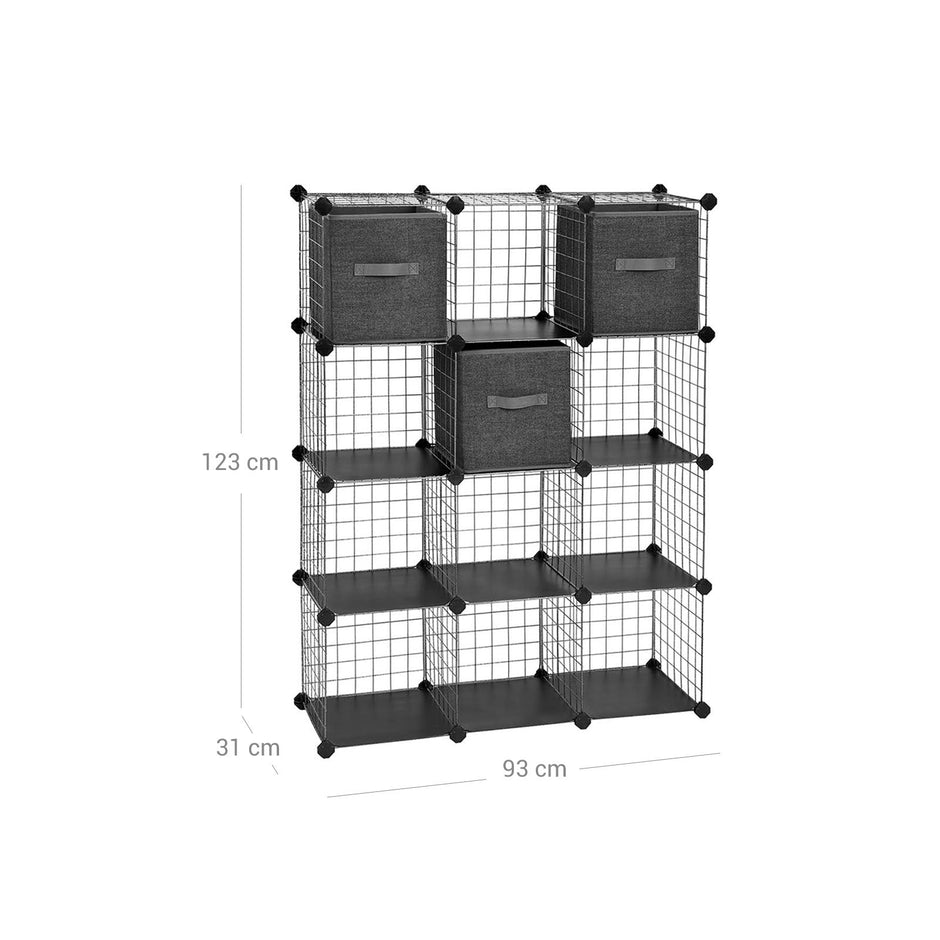 Interlocking Shelving Unit – Wire – Speckled Finish – Includes 3 Fabric Boxes
